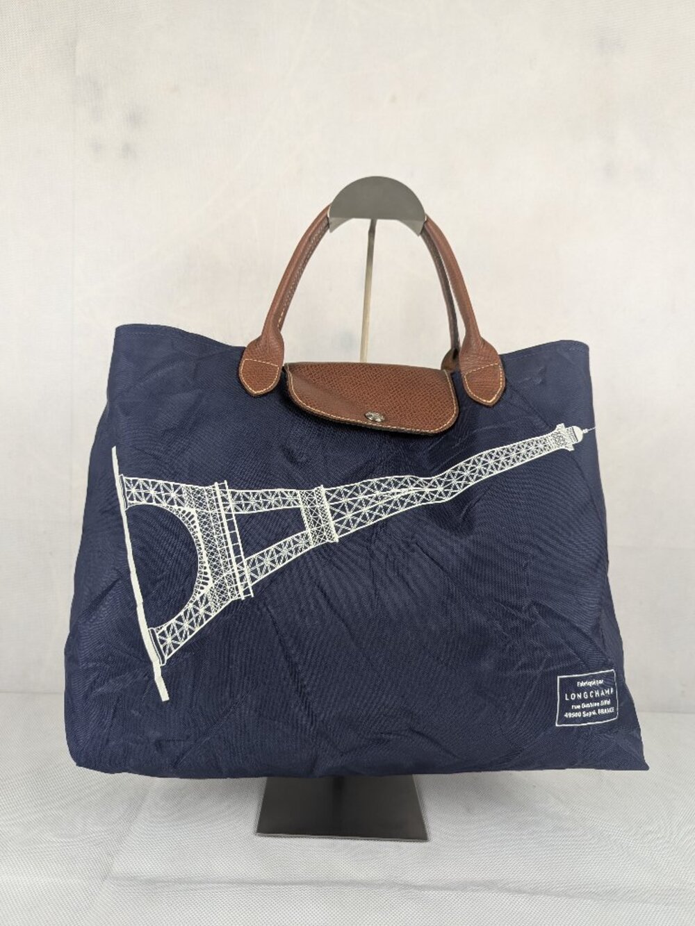 Longchamp Navy Blue Eiffel Tower Le Pliage Nylon Tote Bag Made in France